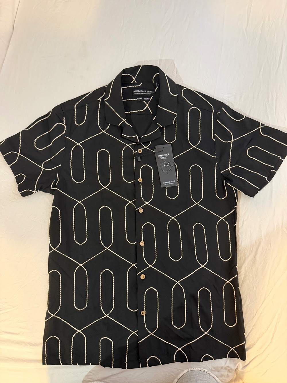 American Bred Black Geometric Short-Sleeve Button-Down Shirt